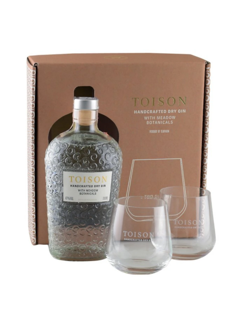 TOISON remeselný gin 0,7l 47% darčeková krabica 2 poháre