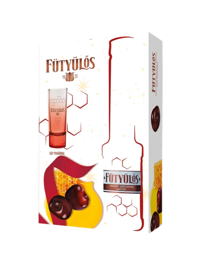 Fütyülős mézes meggypálinka 24,5% 0,5l+2pohár