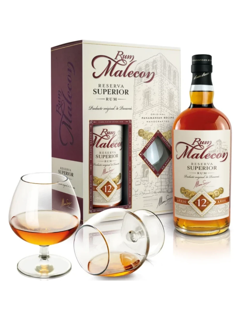 Malecon 12 Y.O. 40% 0,7l GLASS SET