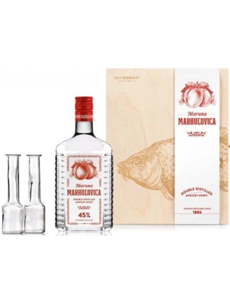 Maruna Sárgabarackpálinka 45% 0,7l kazettás 2 pohár (Hal motívummal)