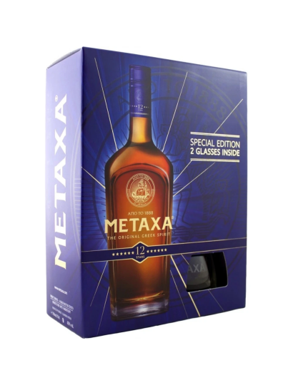 Metaxa 12* 40% 0,7l +2 poháre
