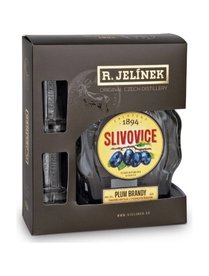 Slivovica R. Jelínek biela budík 0,7l 50%  +2 Pohár