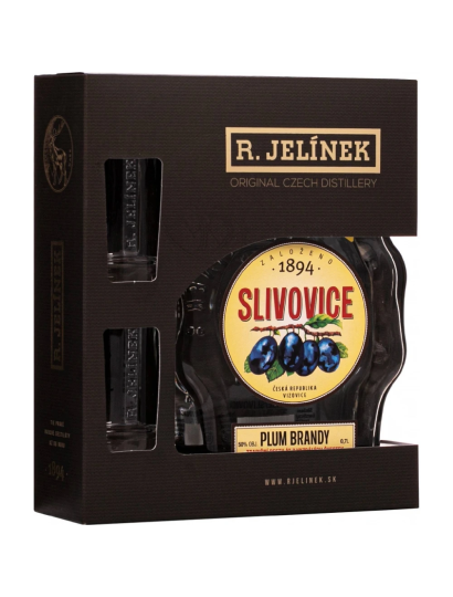 Slivovica R. Jelínek biela budík 0,7l 50%  +2 Pohár