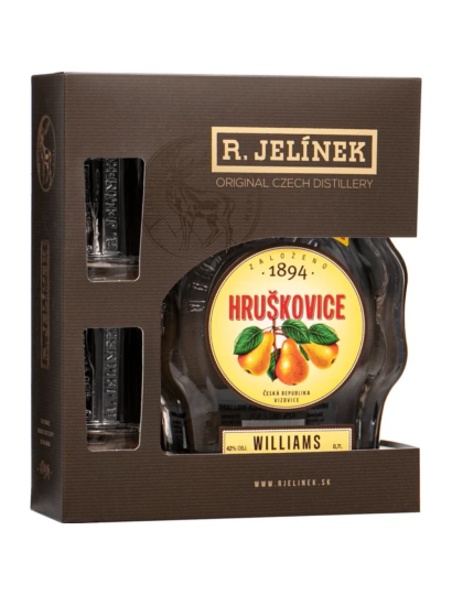 Hruškovica R. Jelínek budík 0,7l 42% + 2 Pohár